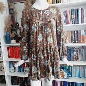 Mittoshop Brown FLoral Mini Dress P3372